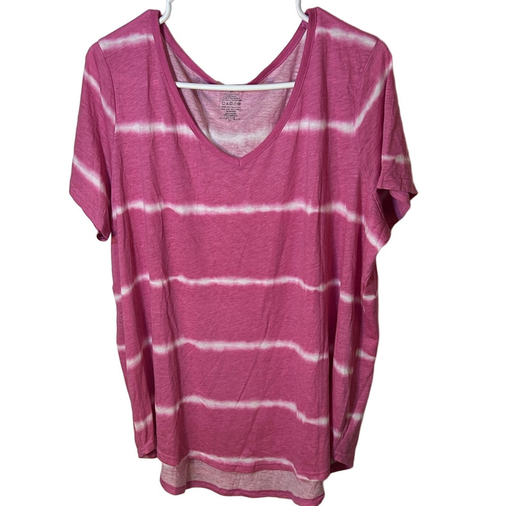 George Pink and White Tie-Dye Short Sleeve V-Neck Tee
